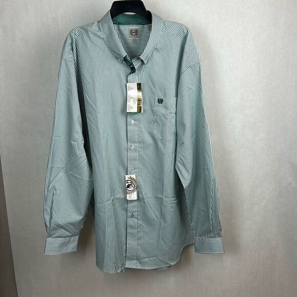 NEW Cinch Men's Tencel Striped Print Long Sleeve Button-Down Shirt Sz XXL Green - Picture 1 of 8